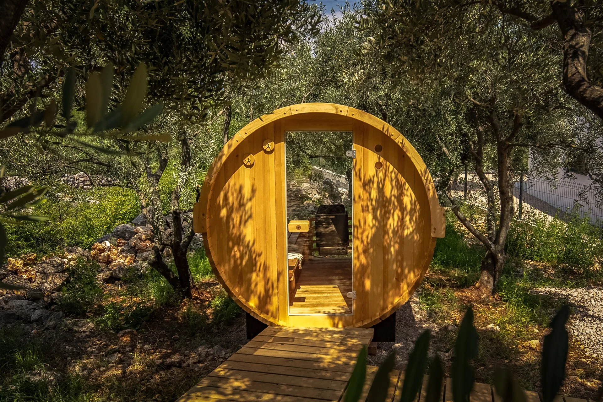 Villa Moana — barrel sauna among ancient olive trees